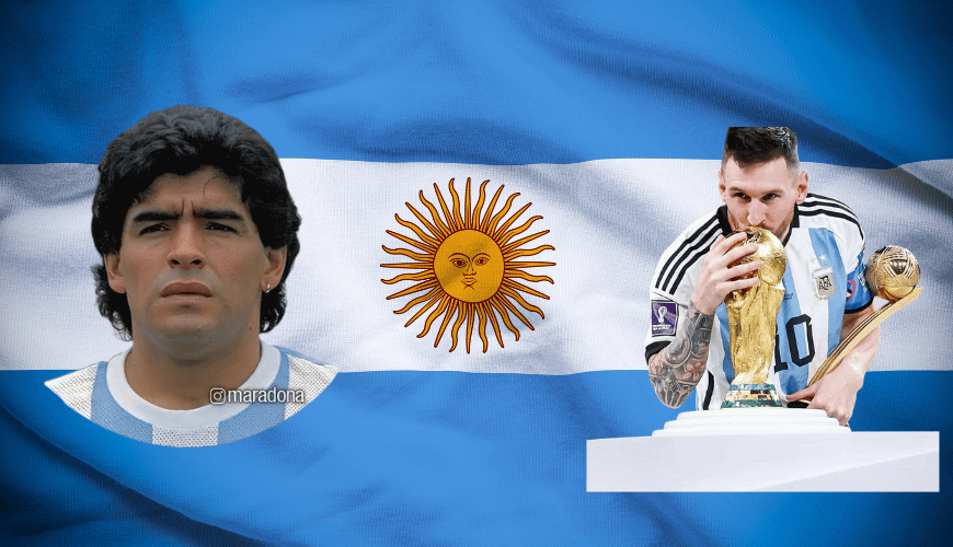 Image of Argentina national football team featuring Diego Maradona and Lionel Messi together