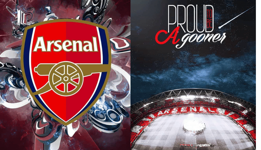 Arsenal Football Club logo with a view of the Emirates Stadium