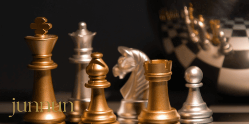 Chessboard with black and white pieces arranged for a new game