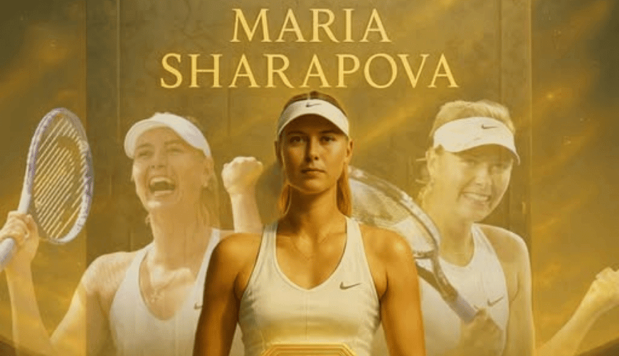 Maria Sharapova hitting a forehand during a tennis match, featured on Junnun Personal Space
