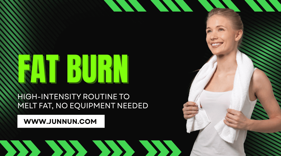 Woman performing high-intensity interval training at home to burn fat fast without equipment